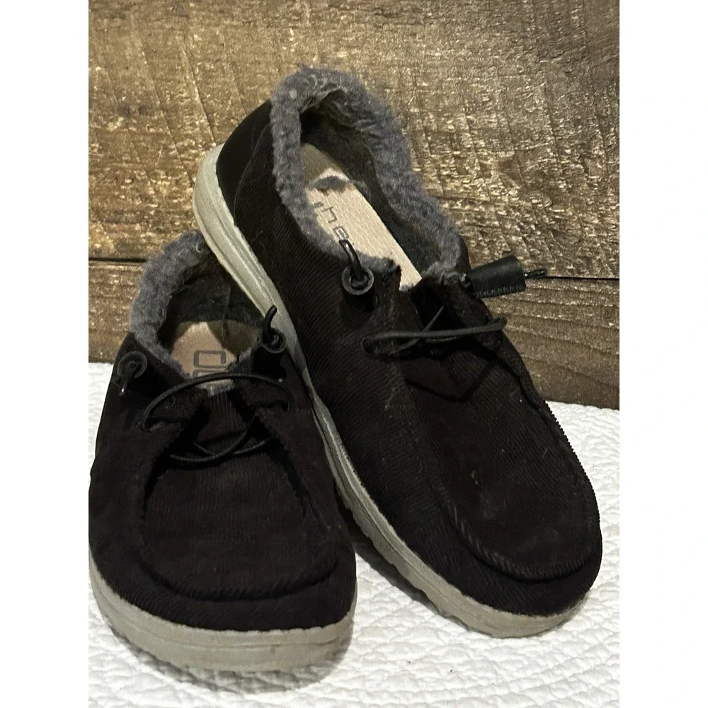 HEY DUDE WOMEN WENDY CORDUROY BLACK CASUAL SHOES Slip-On US Size 7